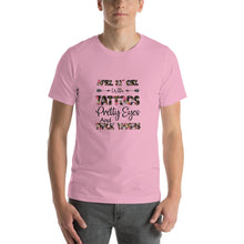 Load image into Gallery viewer, April 22nd girl with tattoos eyes and thighs Unisex T-Shirt